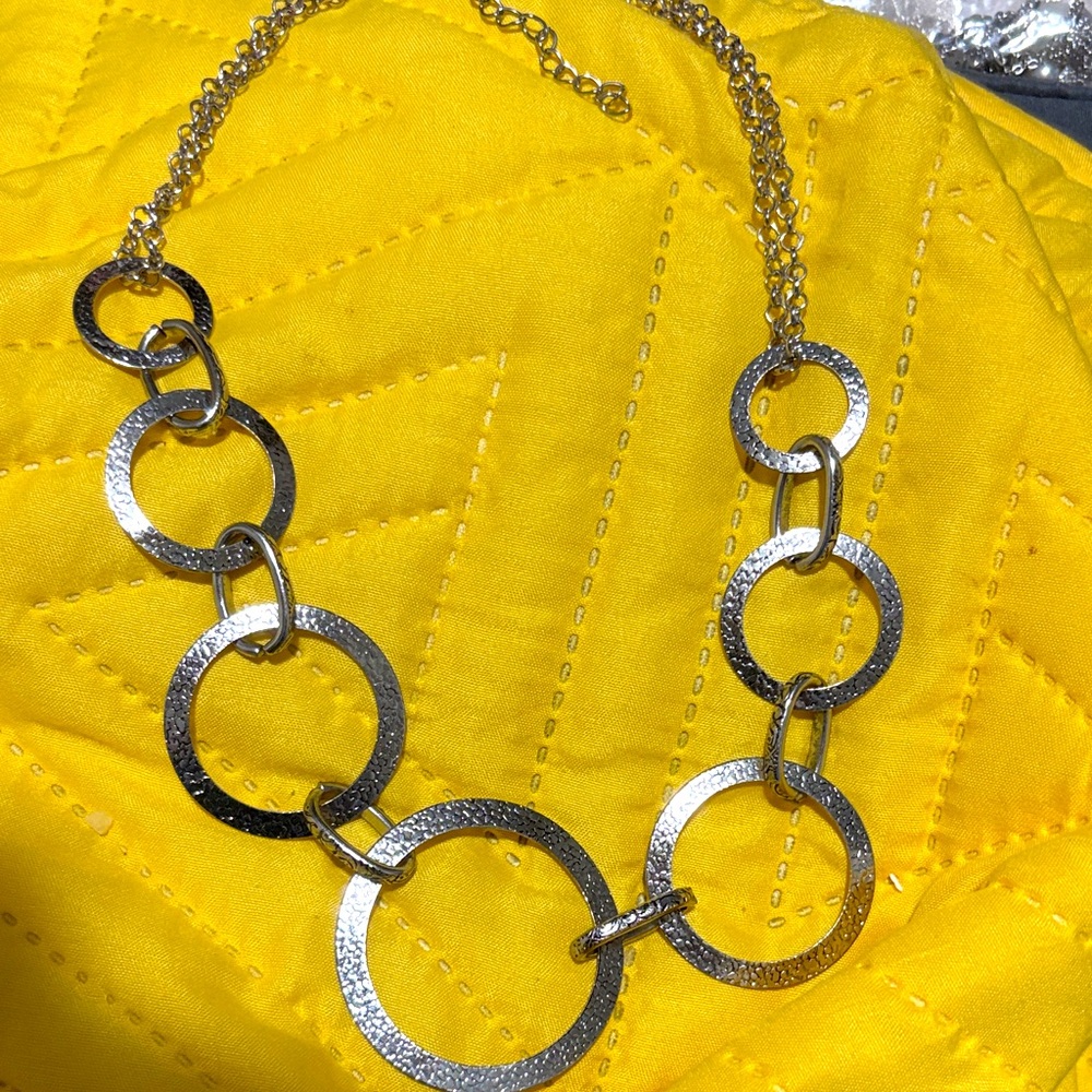 Silver Tone Hammered Link Circle Necklace - Women Jewelry